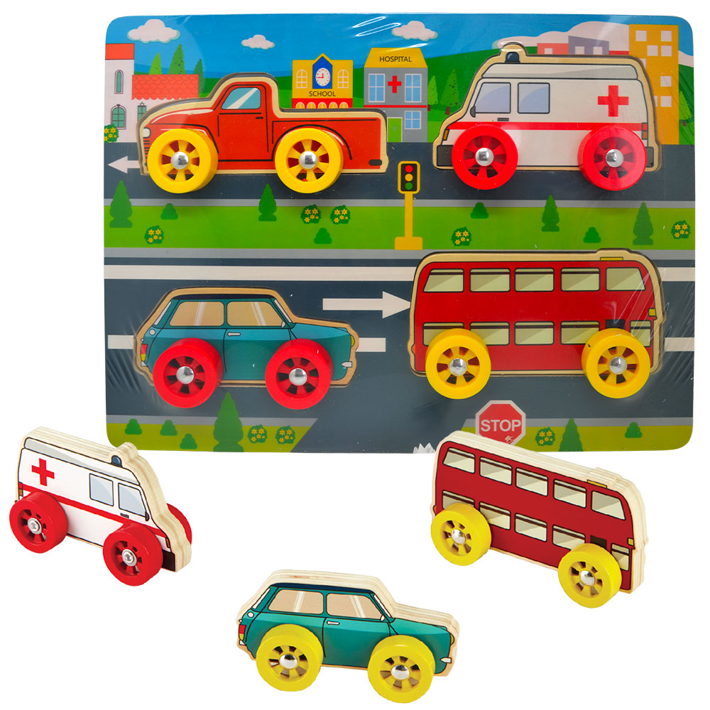 BABU - Dřevěné puzzle autíčka - sada 4 ks