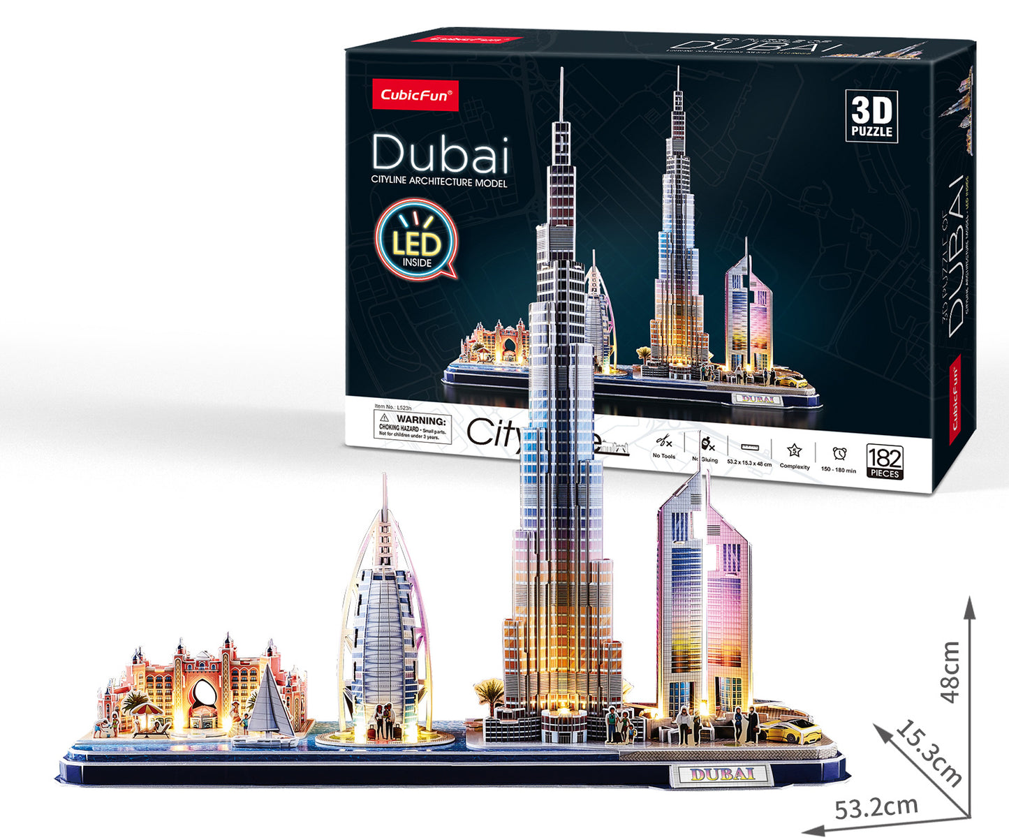 CubicFun - Puzzle 3D Dubai s LED světlem - 182 dílků
