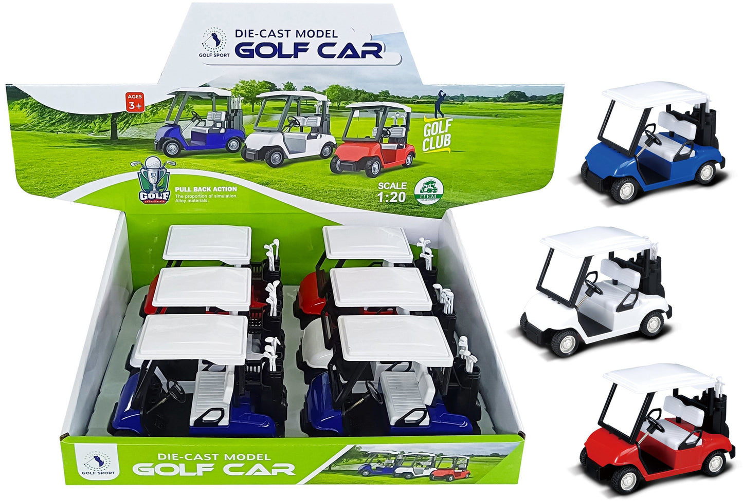 Kovový Model Golfového Vozíku 1:20 na zpětné natahování - více variant