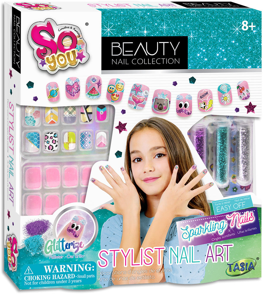 TASIA - Stylová sada Nail Art s třpytkami a samolepkami