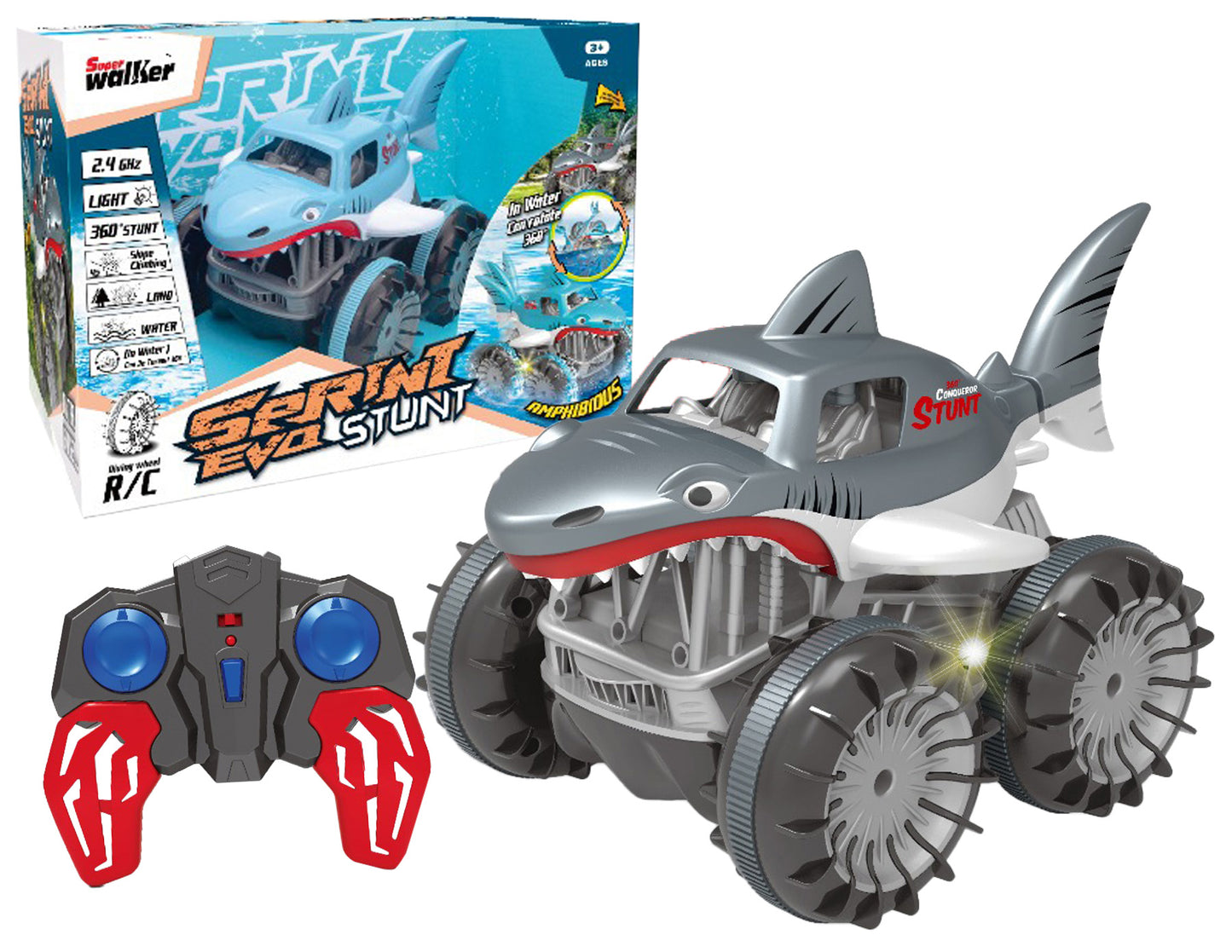 R/C obojživelné kaskadérské auto Žralok 4WD 2.4 GHz - dva druhy