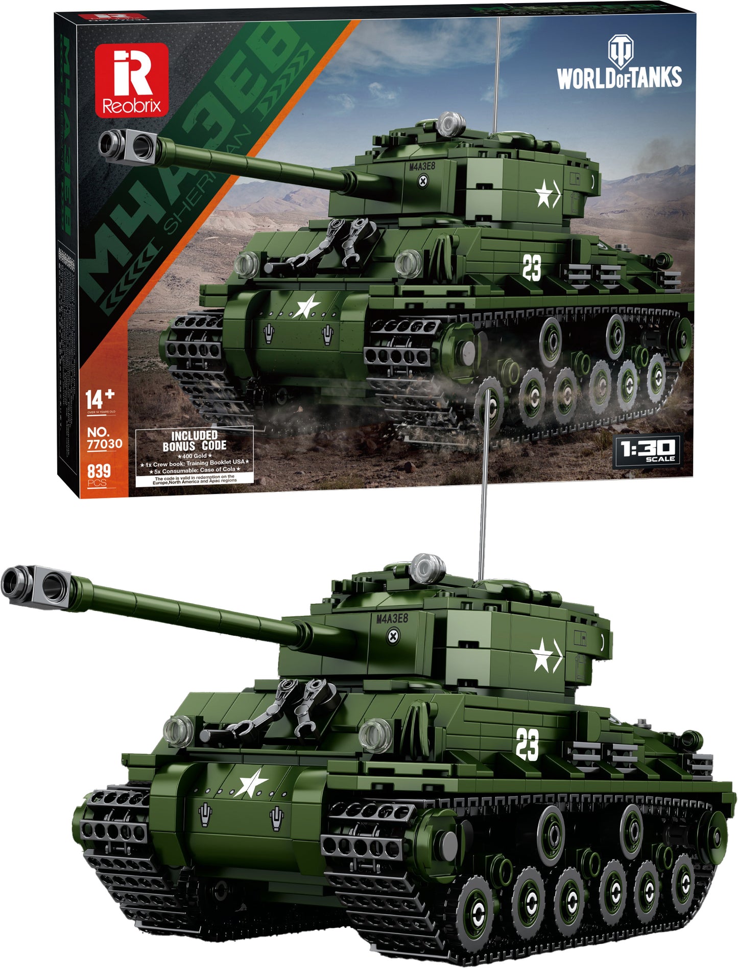 Stavebnice Tanku M4A3E8 Sherman (World of Tanks) - 839 Dílků