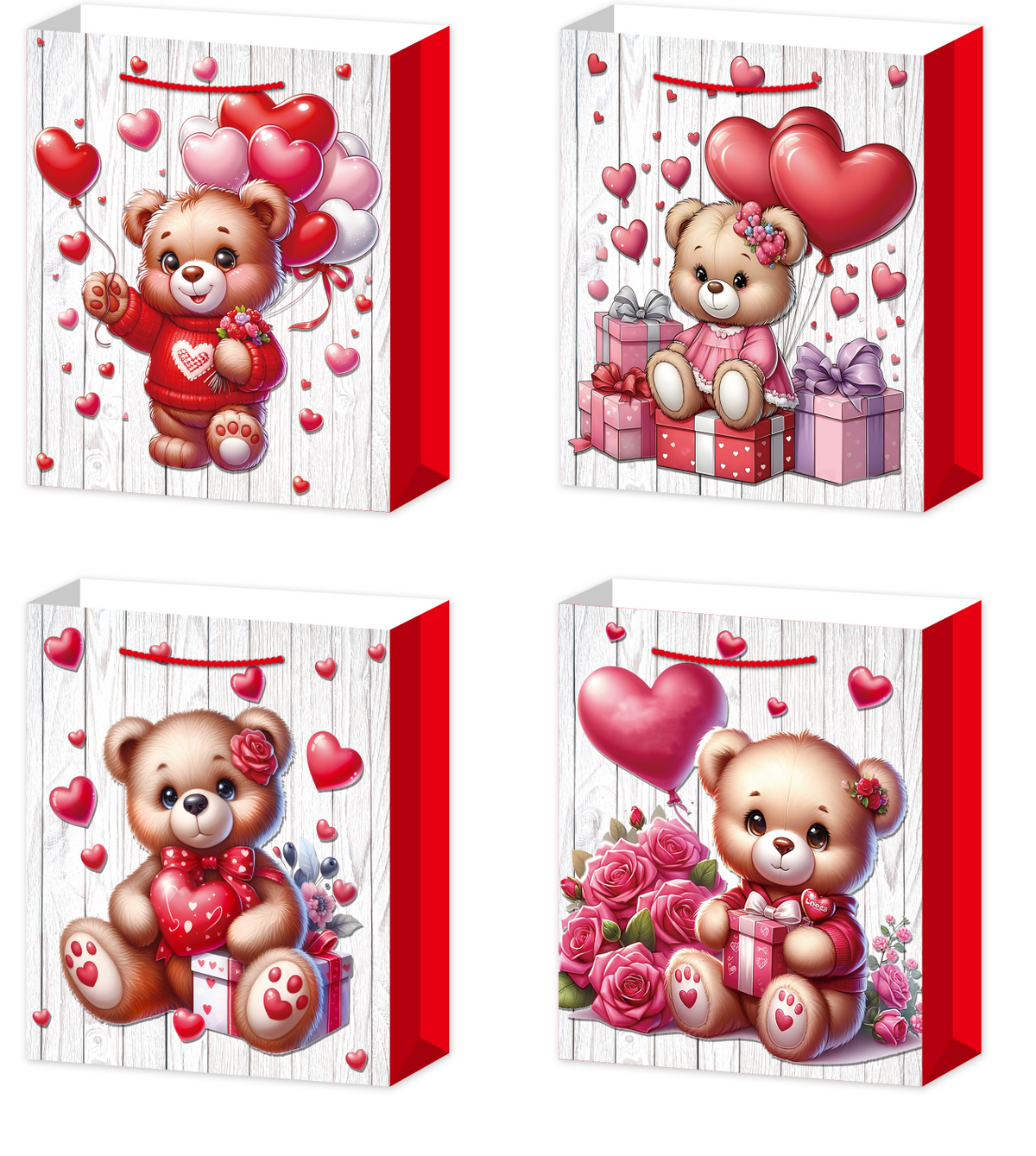 Dárková taška M - Medvídek se srdíčky