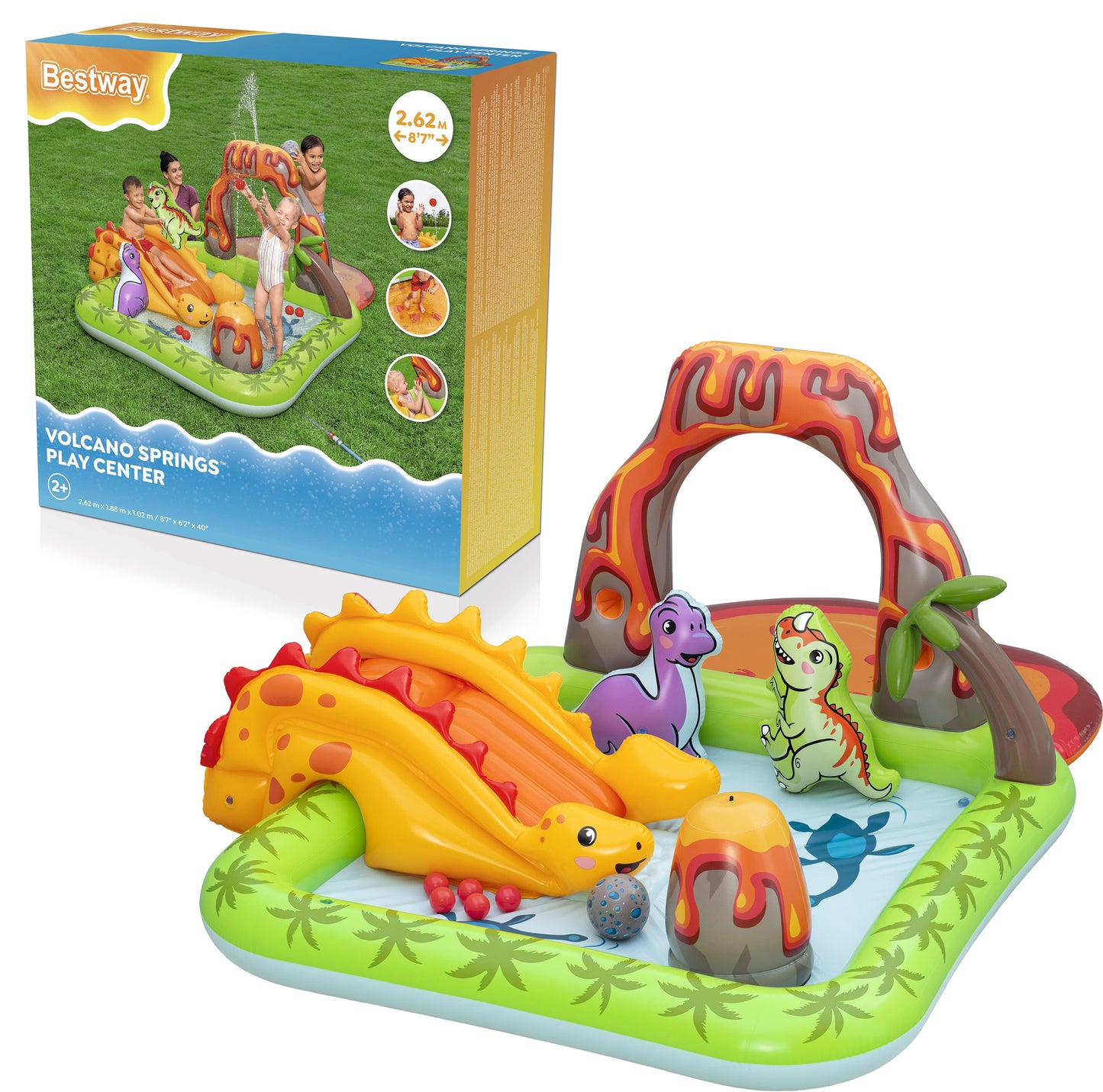 BESTWAY 53172 - Nafukovací vodní hrací centrum s dinosaury a skluzavkou 262 x 188 x 102 cm