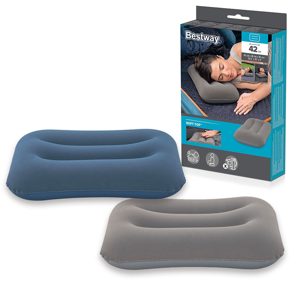 BESTWAY 67121 - Nafukovací cestovní polštář Flocked s jemným semišem 42 cm - 2 druhy