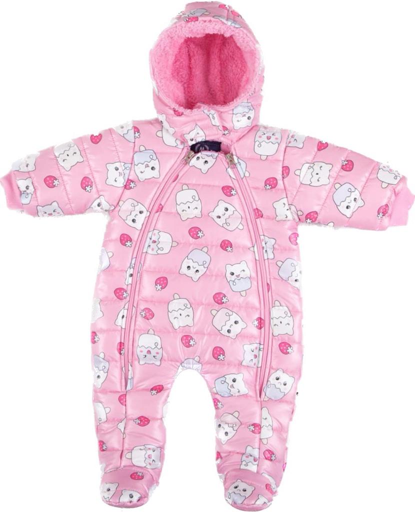 Růžová zimní kombinéza s kočičkami pro dívky