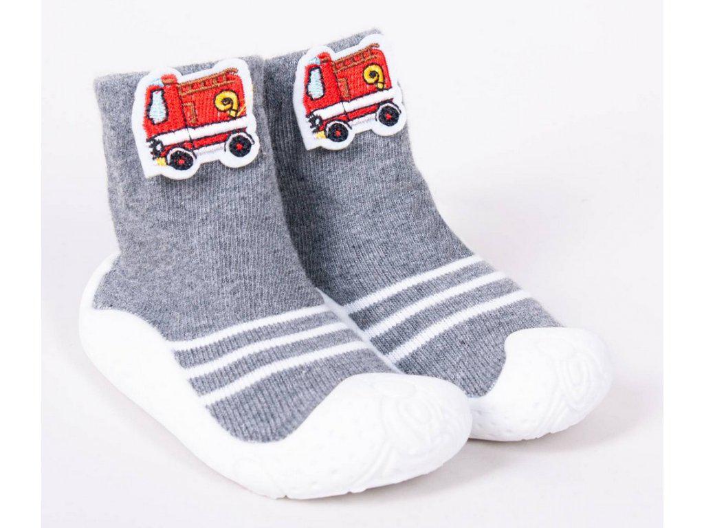 Šedé protiskluzové ponožky s gumovou podrážkou - hasiči