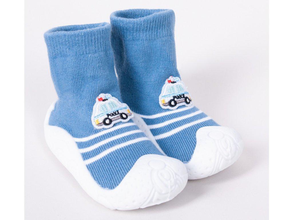 Modré protiskluzové ponožky s gumovou podrážkou - policie