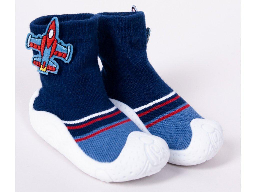 Modré protiskluzové ponožky s gumovou podrážkou - stíhačka