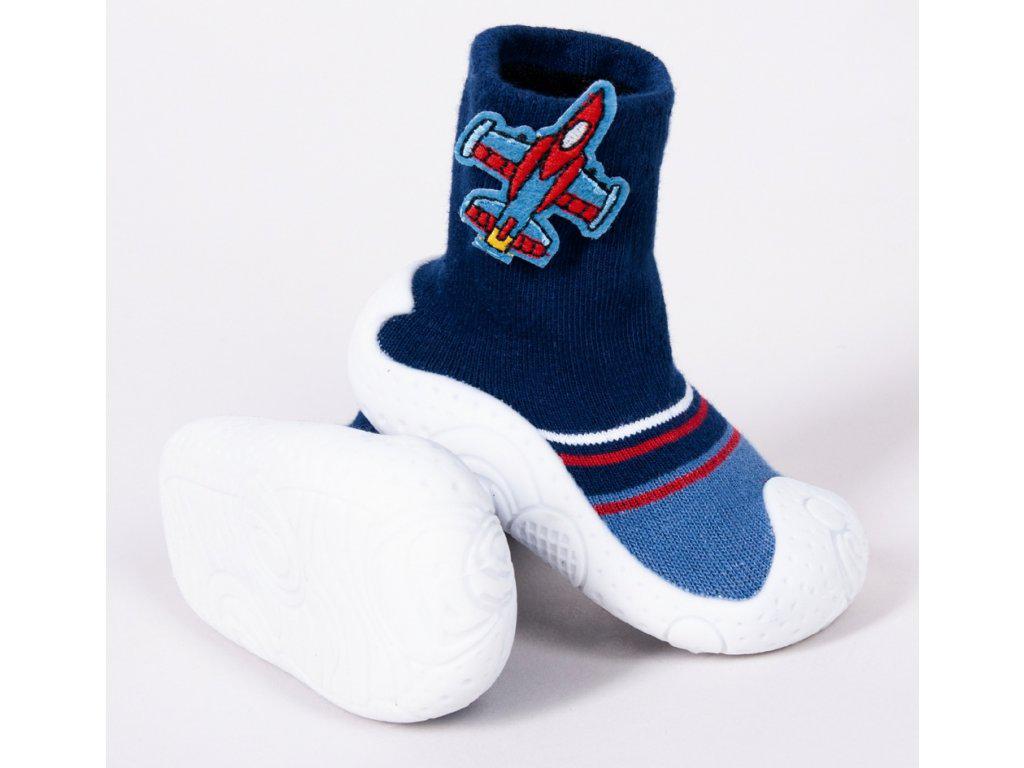 Modré protiskluzové ponožky s gumovou podrážkou - stíhačka