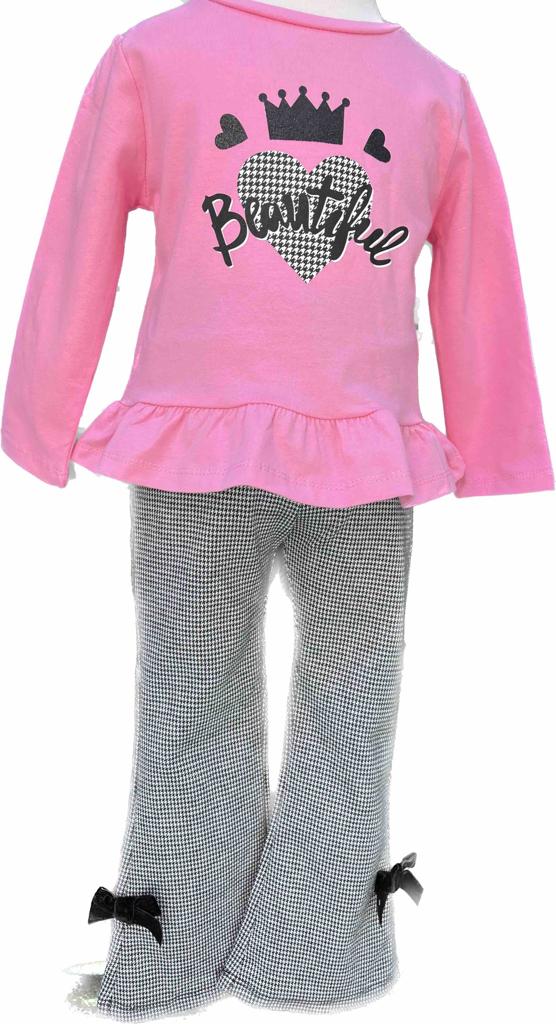 Růžovo-šedý dívčí komplet - Beautiful