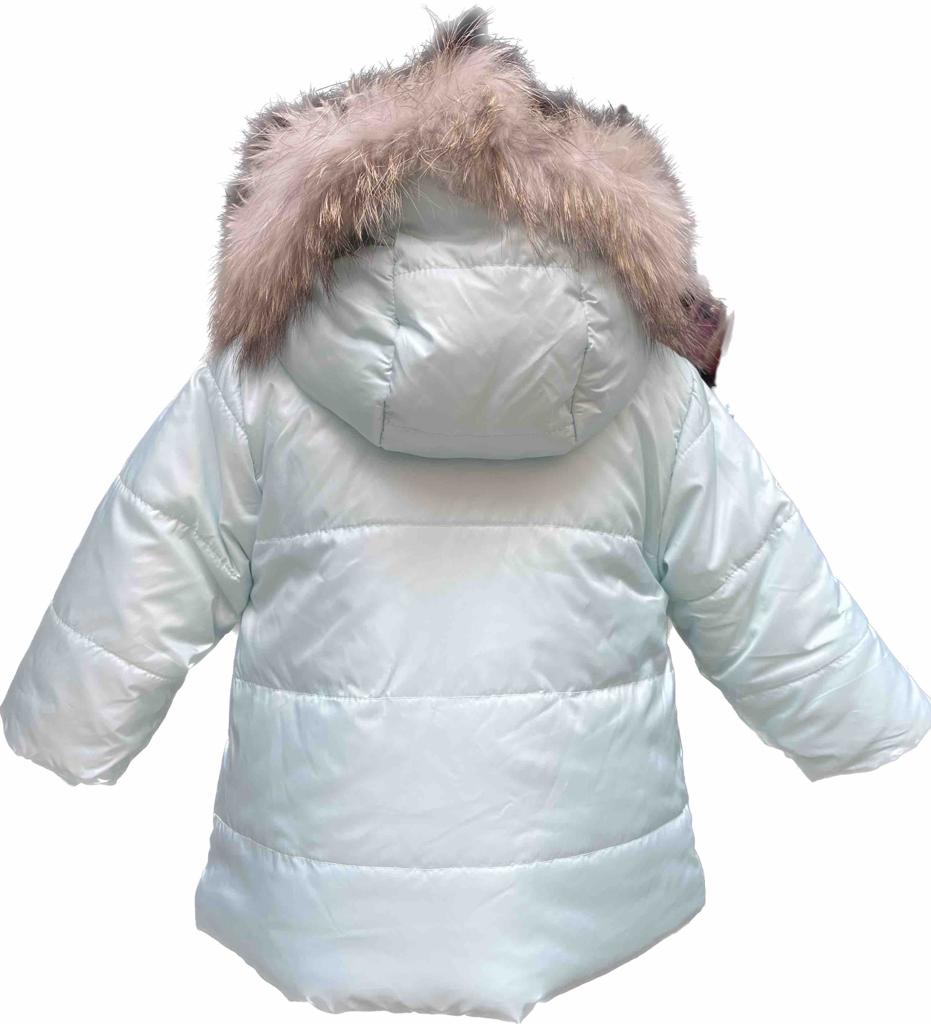 Světle zelená zimní bunda s naturální kožešinou