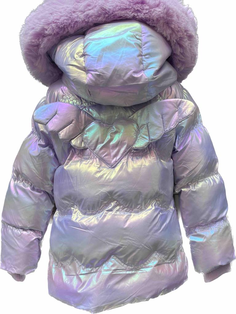 Fialová zimní bunda s naturálním kožíškem