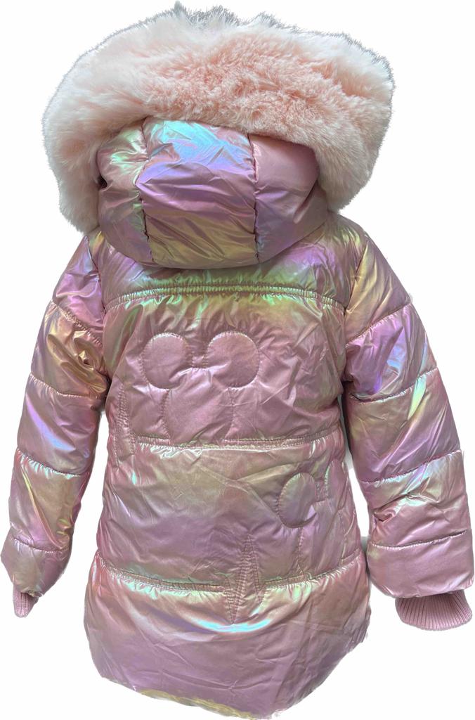 Růžová zimní bunda s naturálním kožíškem - Mickey Mouse