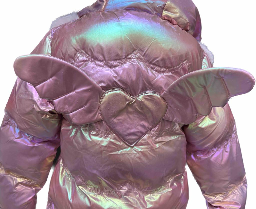 Růžová zimní bunda s naturálním kožíškem - Srdíčko