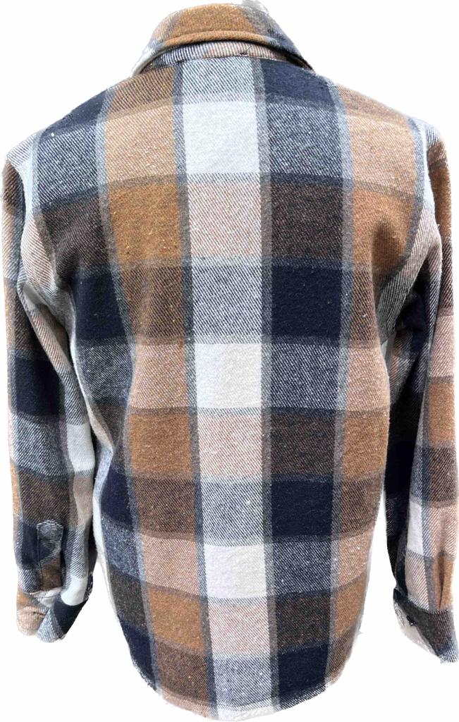 Kostkovaná košile na zip - hnědá, modrá, bílá