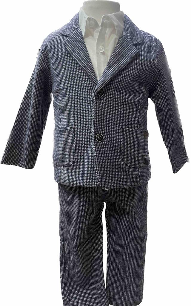 Šedý kostkovaný komplet s bílou košilí