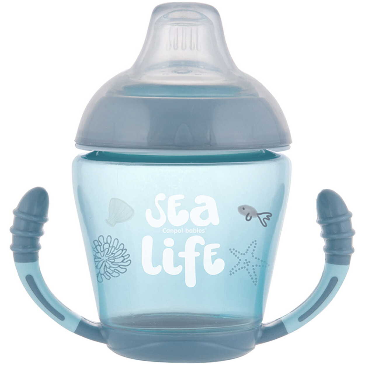 Nevylévací hrnek Canpol babies se silikonovým náustkem 230 ml SEA LIFE šedý