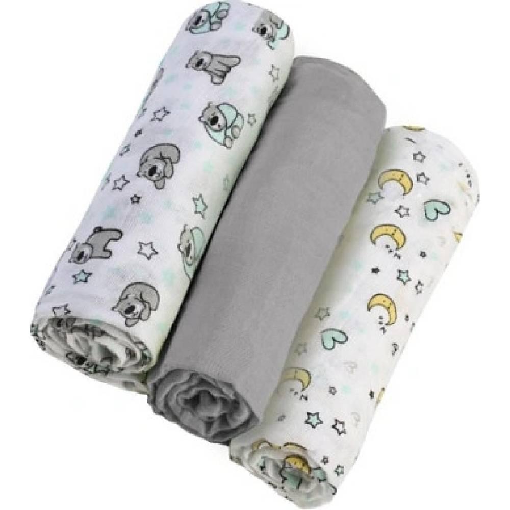 Mušelínové pleny 3ks - šedé vzory