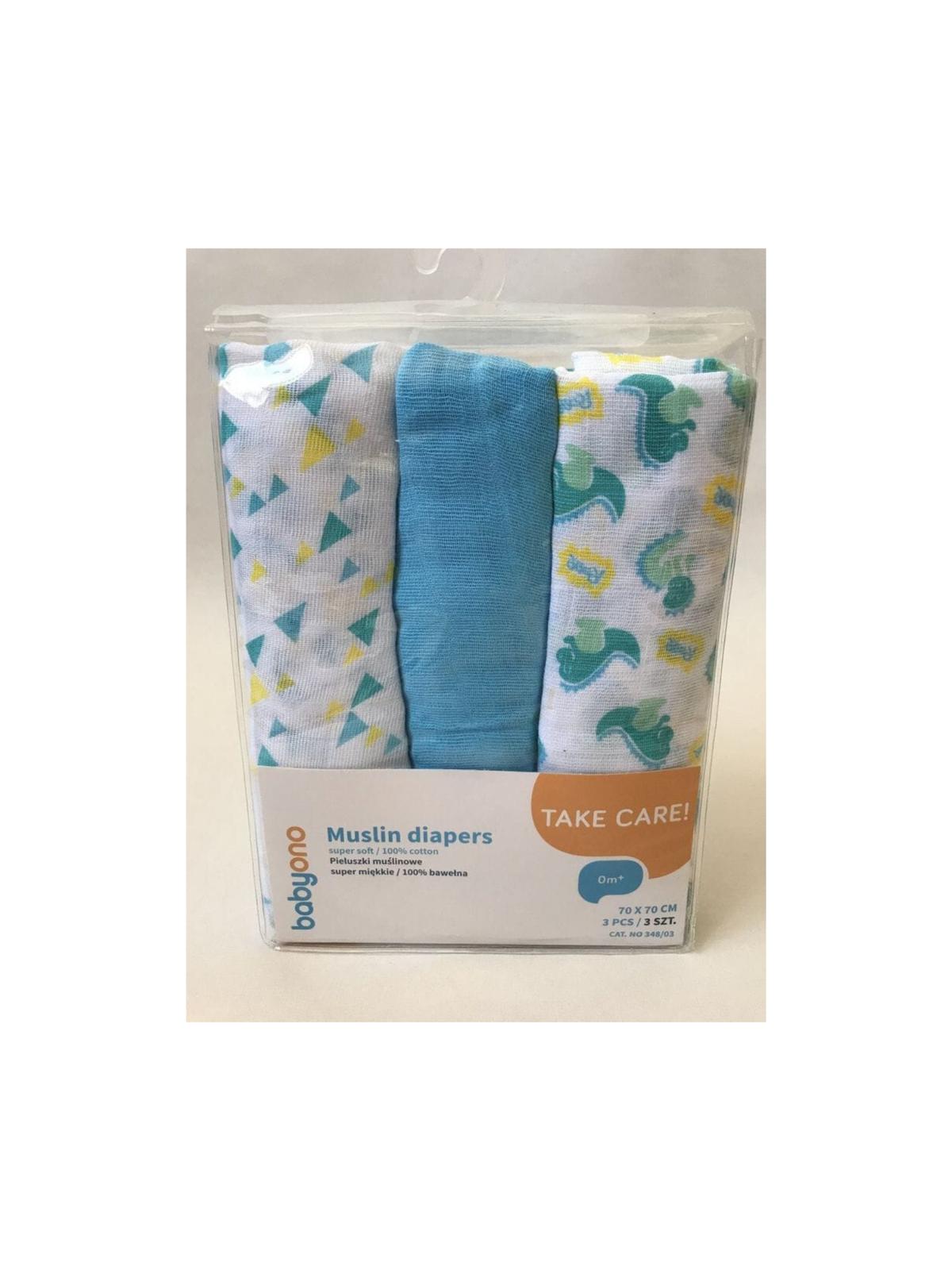 Mušelínové pleny 3ks - modré vzory