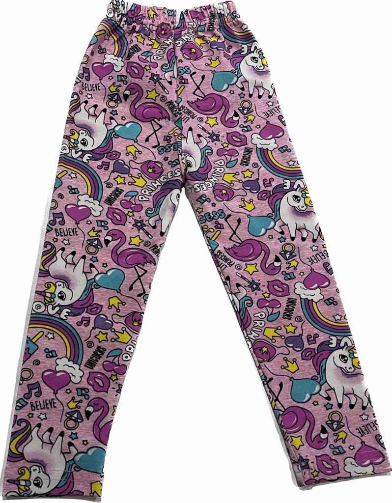 Fialové kalhoty s obrázky pro dívku