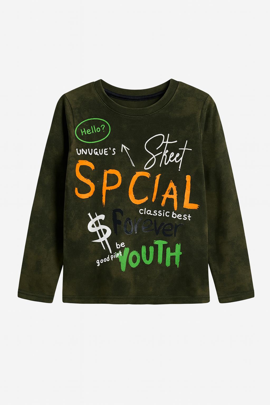 Chlapecké tričko s dlouhým rukávem – zelené s potiskem