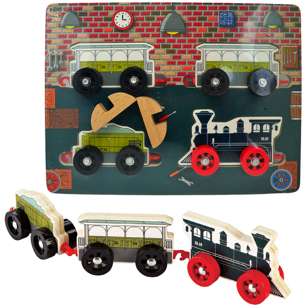 BABU - Dřevěné puzzle vláčky - sada 4 ks