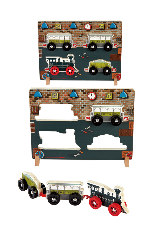 BABU - Dřevěné puzzle vláčky - sada 4 ks