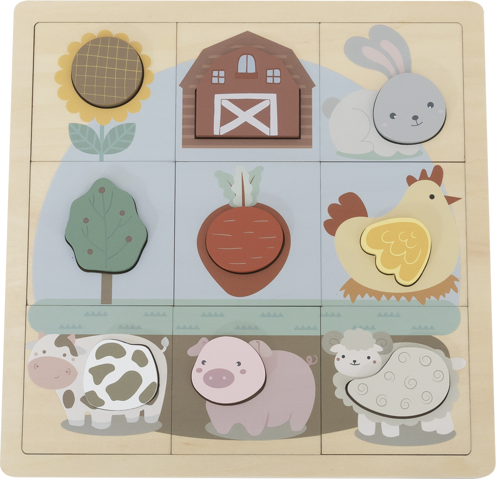BABU - Edukativní puzzle Farma - 12 dílků
