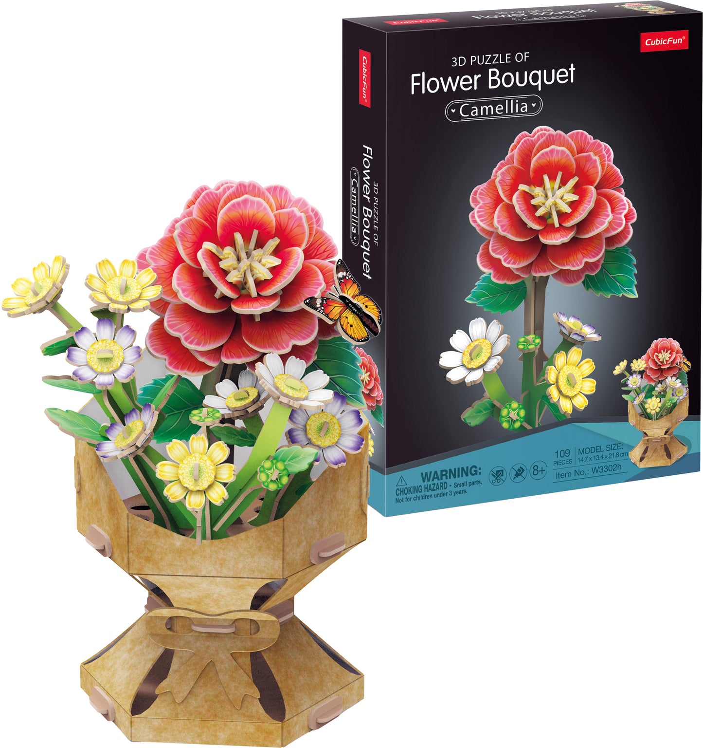 CubicFun - Puzzle 3D Kytice z květů kamélií 109 dílků