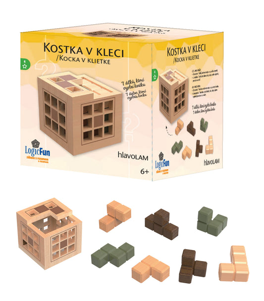 Hlavolam - Kostka v kleci dřevěný hlavolam