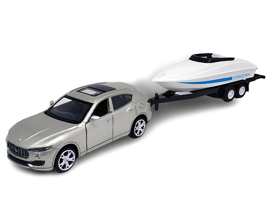 Kovový model - 1:43 Maserati Levante SUV s přívěsem-člun