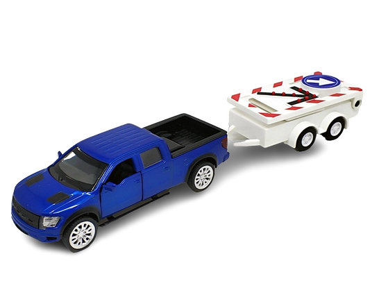 Kovový model - 1:52 Ford F-150 SVT Raptor se silničním výstražným vozíkem