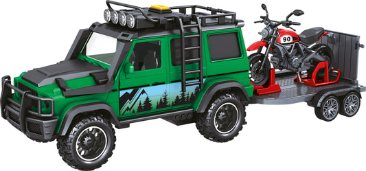 CITY SERVICE CAR - 1:14 - Vozidlo lesní stráže s přívěsem a motorkou (se zvukem a světly)