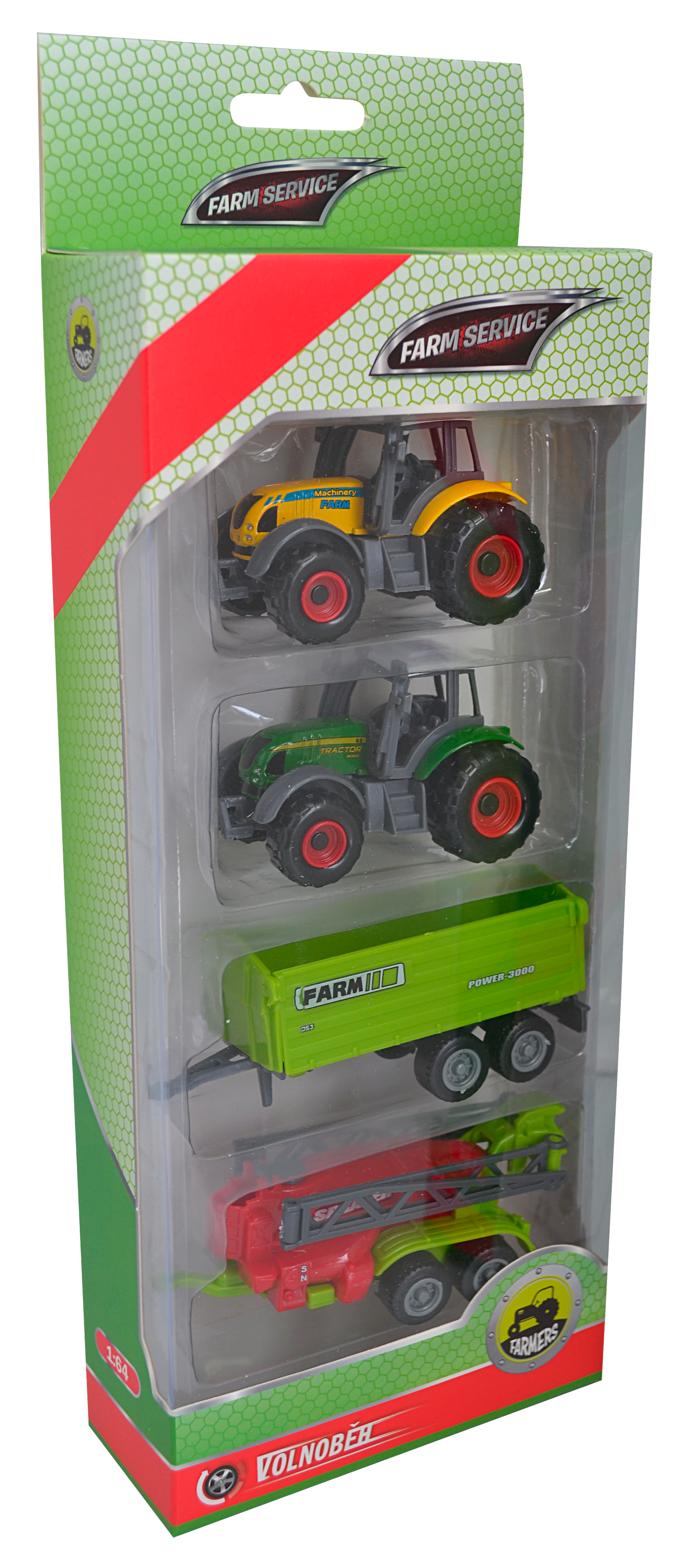 FARM SERVICE - Set zemědělských strojů: 2x traktor, valnik, postřikovač 1:64 - Image 2