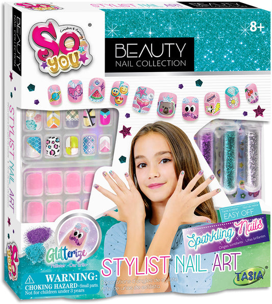 TASIA - Stylová sada Nail Art s třpytkami a samolepkami
