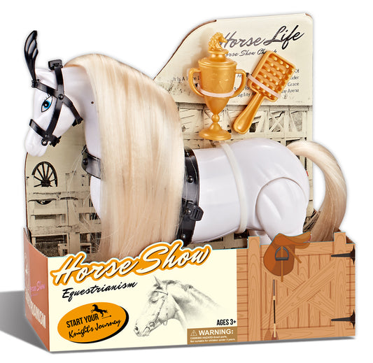 Jezdecký kůň bílý s příslušenstvím se zvukem - Koňská show