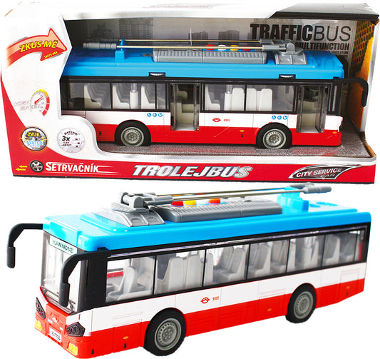 Městský trolejbus na setrvačník s osvětlením a zvukem - červený