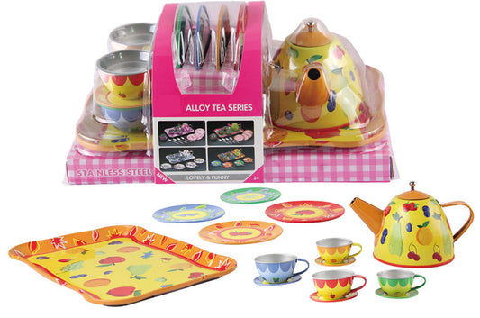 Plechová čajová sada s příslušenstvím 15 ks