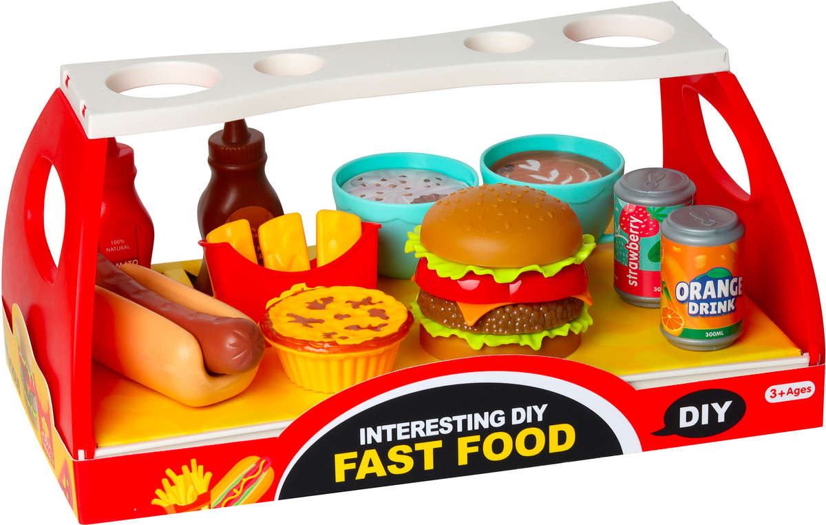 Sada fast food - hamburger a hot dog s doplňky