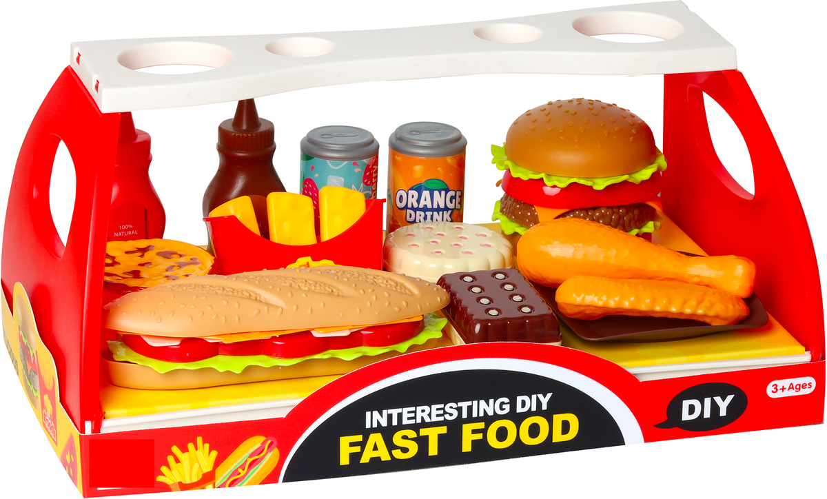 Sada fast food - hamburger a bageta s doplňky