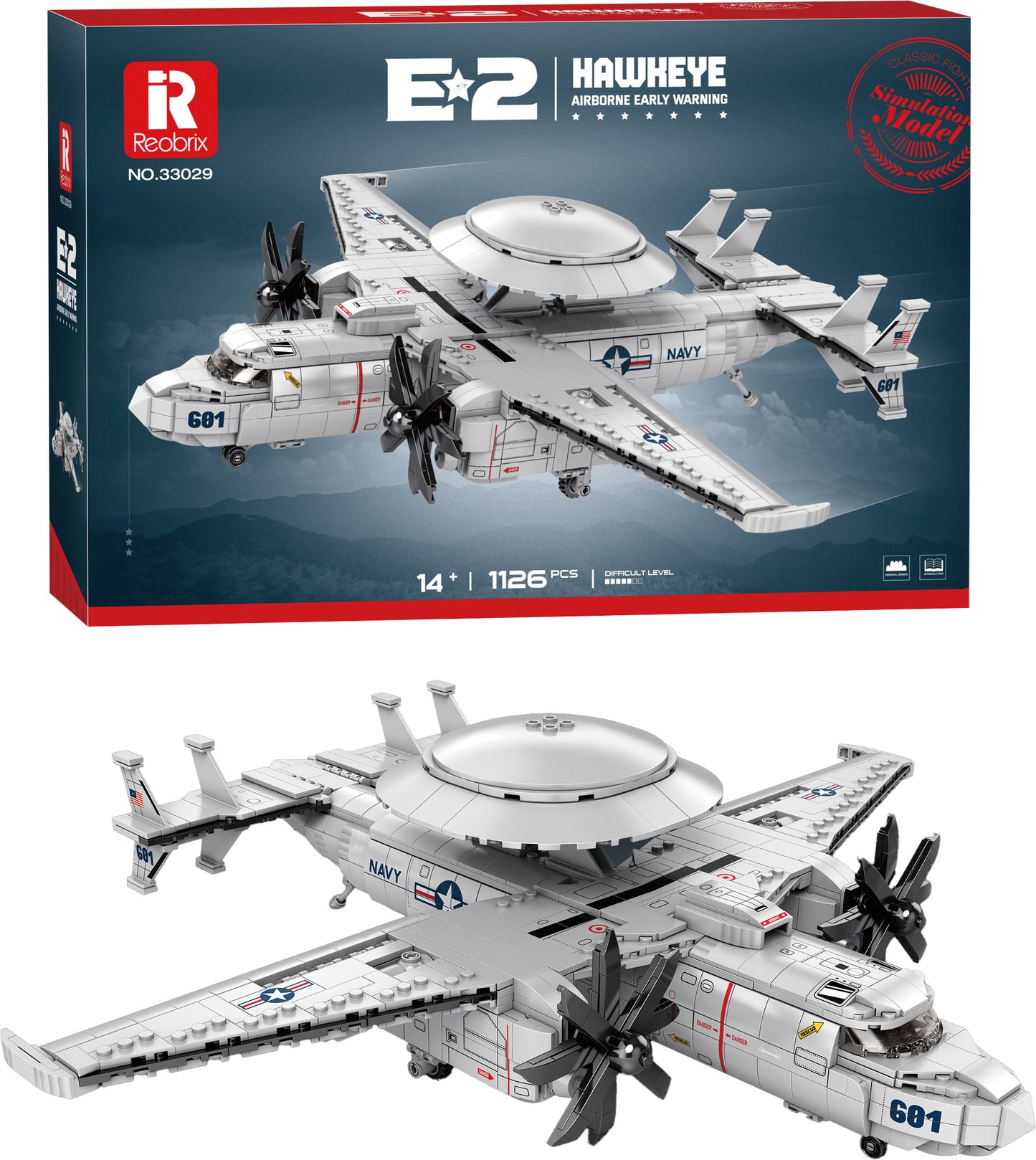 Stavebnice Letounu Včasné Výstrahy E-2C Hawkeye - 1126 Dílků
