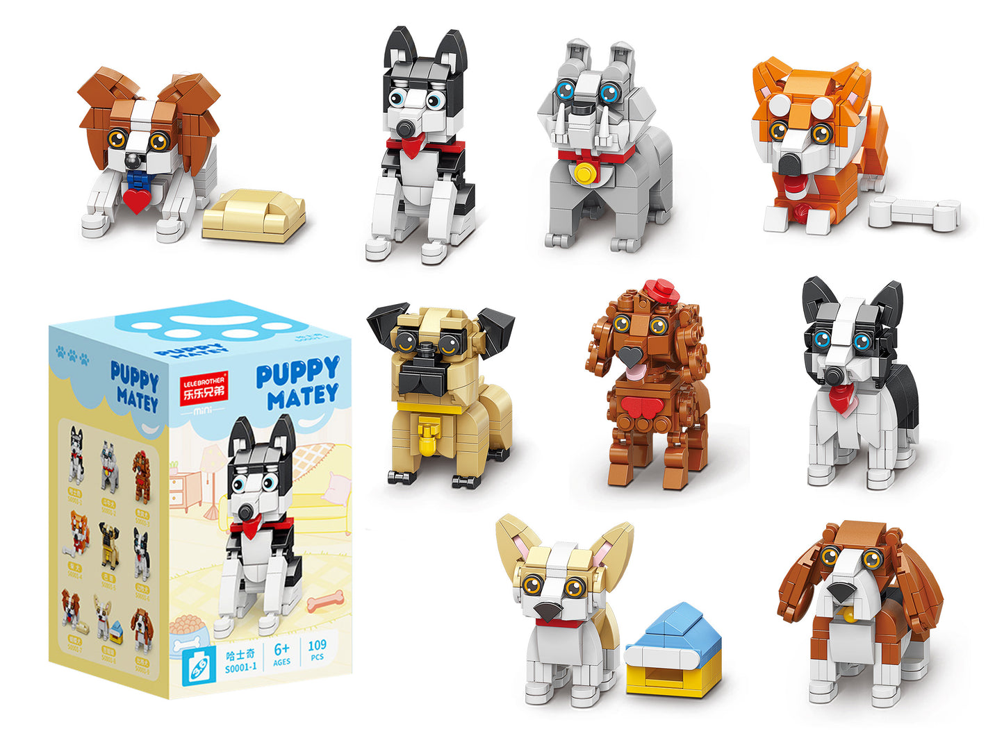 Puppy Matey Mini stavebnice roztomilí pejsci, 9 druhů