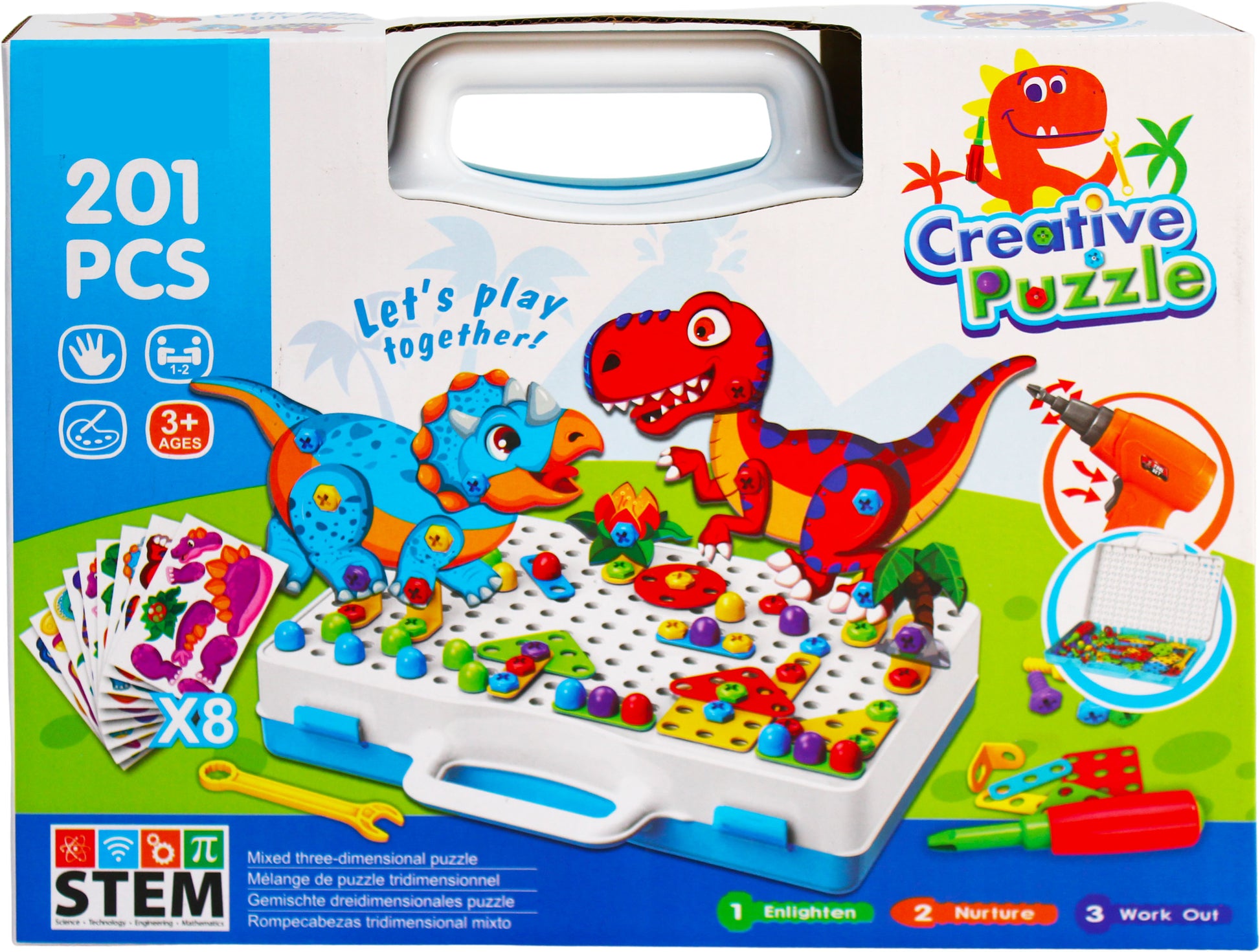 Kreativní stavebnice s dinosaury a vrtačkou Creative Puzzle - 201 dílků