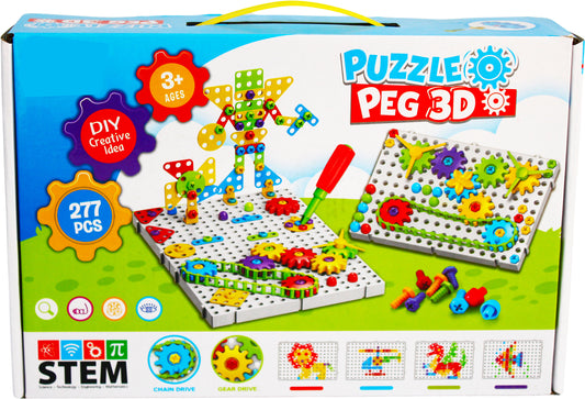 Kreativní 3D stavebnice s nářadím Puzzle Peg - 277 dílků