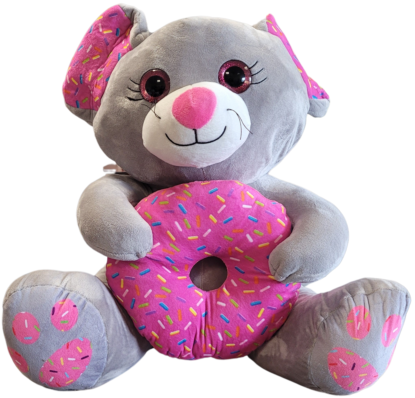 PLYŠÁKOV - Šedá myška s donutem 45 cm