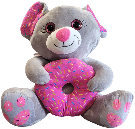 PLYŠÁKOV - Šedá myška s donutem 45 cm
