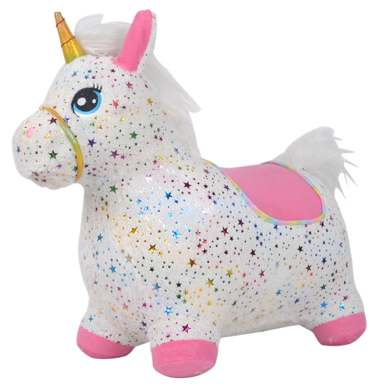Skákací jednorožec bílý s hvězdičkami se zvukem koně
