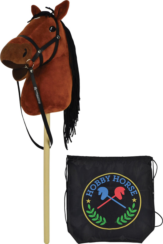 Hnědý Hobby Horse 73 cm, s černým batohem, se zvukem koně