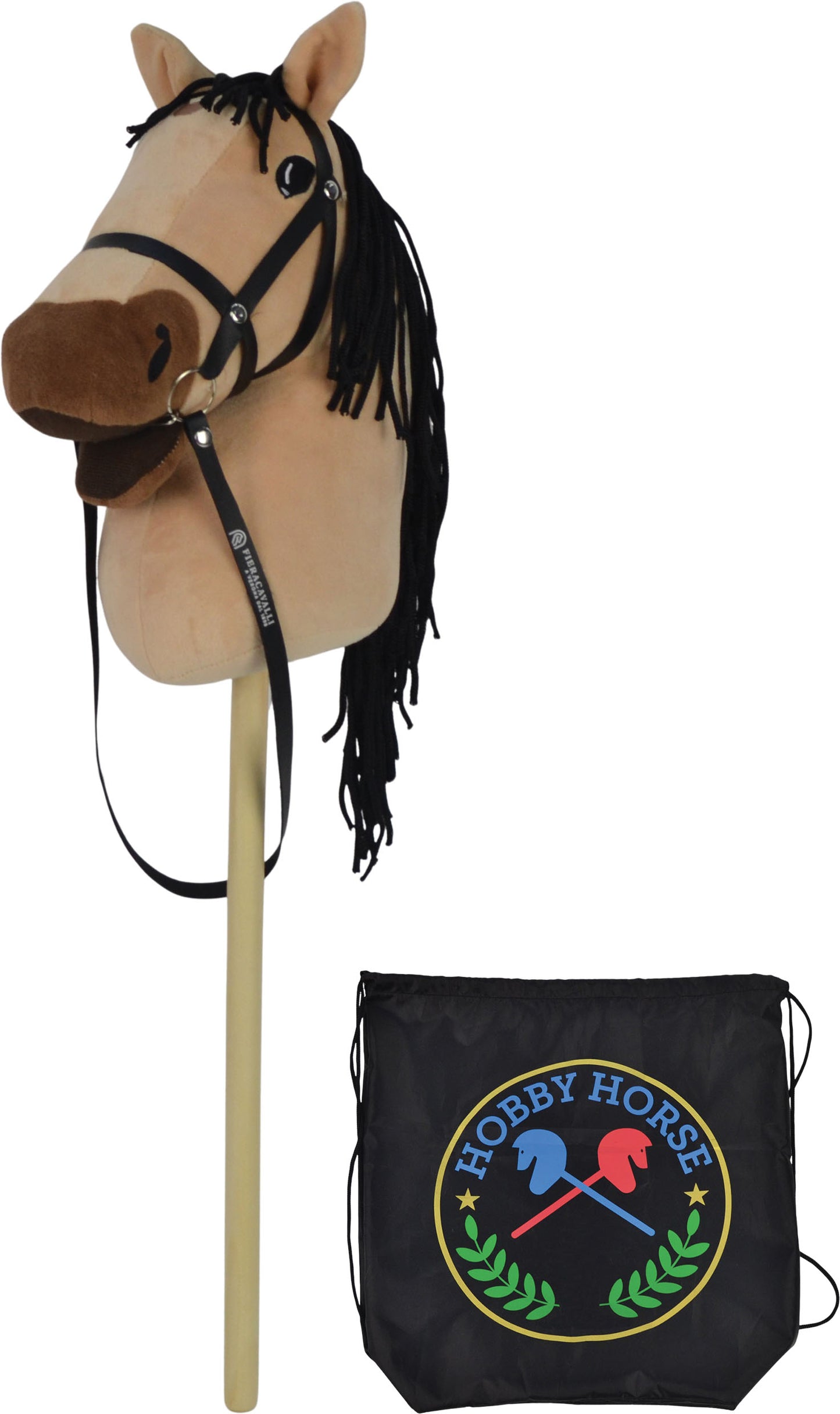 Béžový Hobby Horse 73 cm, s černým batohem, se zvukem koně